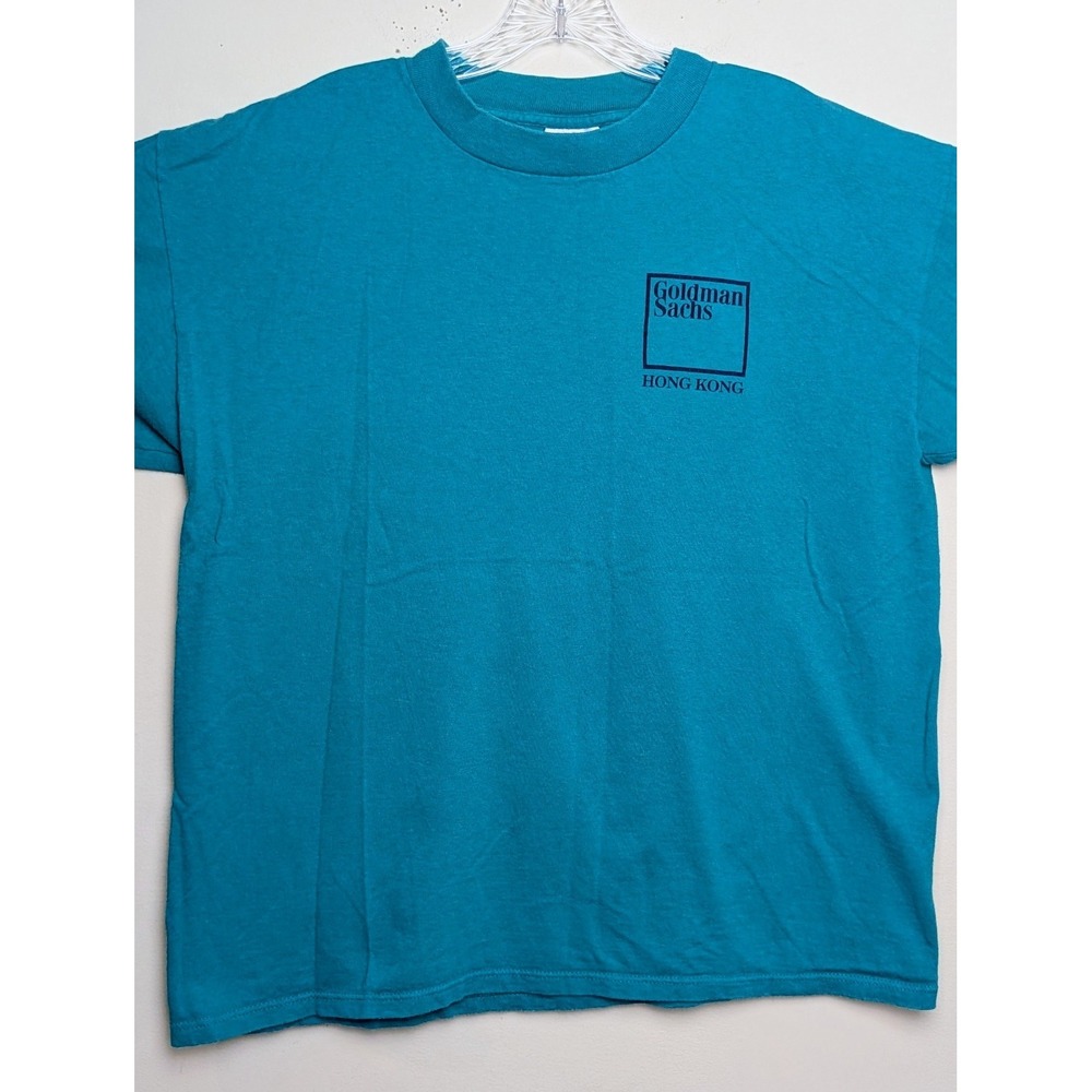 Vintage Goldman Sachs Box Logo Hong Kong 92 Macau Single Stitch Shirt Size Large - Picture 2 of 9